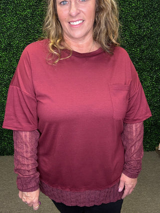 Knit Top with Lace Sleeve