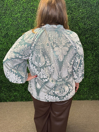 Damask Print Velvet Top