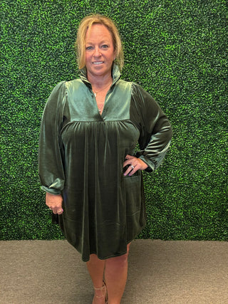 Lux  Olive Velvet Dress