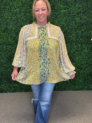 Botanical Embroidered Chiffon Shirt