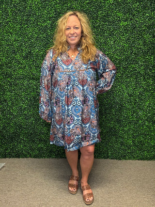 Blue Paisley Mini Dress