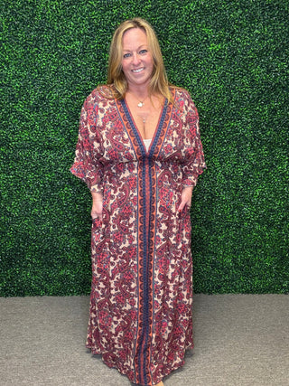 Wing Sleeve Border Dress by Easel