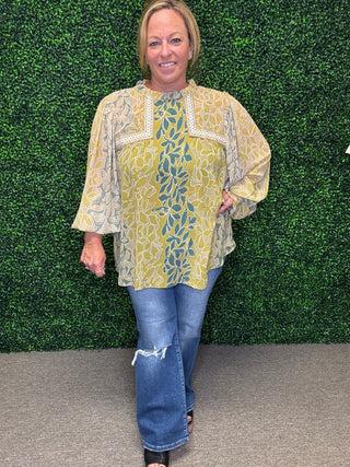 Botanical Embroidered Chiffon Shirt