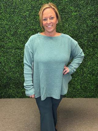 Mineral Washed Waffle Knit Pullover