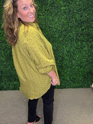 Easel Bow Stripe Button Down Top