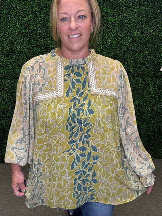 Botanical Embroidered Chiffon Shirt