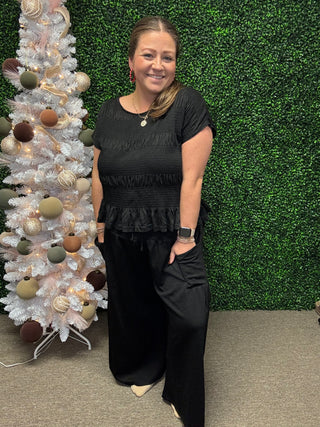 Davi & Dani Solid Color Top and Pants Set