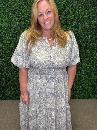 She + Sky Slate Blue Floral Maxi