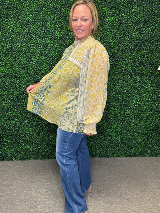 Botanical Embroidered Chiffon Shirt