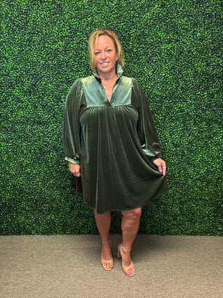 Lux  Olive Velvet Dress
