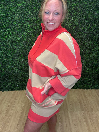 Coral & Sand Striped Half Zip Top-Stitch & Co.