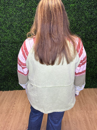Easel Mixed Striped Washed Cotton Top