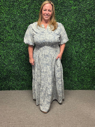 She + Sky Slate Blue Floral Maxi