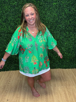 Umgee Floral Encyclopedia Print Blouse