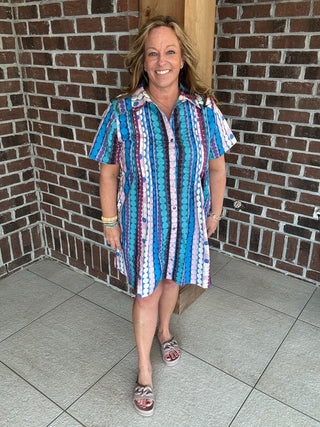 Entro Geometric Stripe Mini Dress