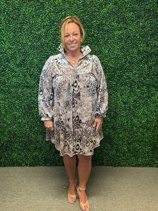 Adrienne Animal Print Velvet Dress