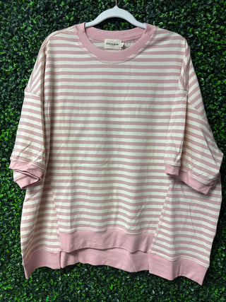 Polagram Blush Striped Ribbed Hem Top