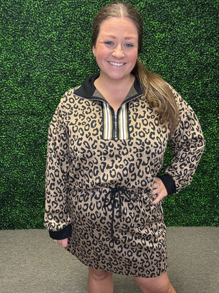Leopard Printed Half Zip