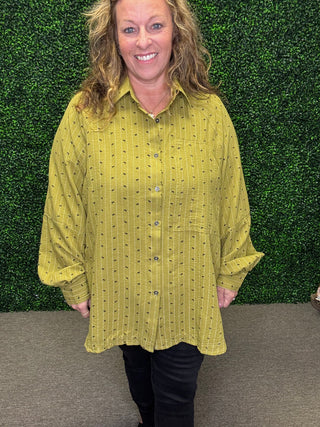 Easel Bow Stripe Button Down Top