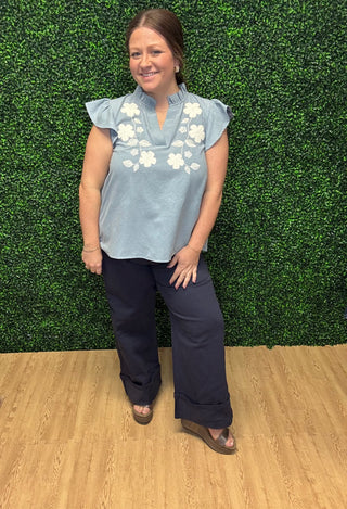 Oddi Light Denim Woven Top