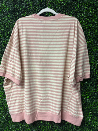 Polagram Blush Striped Ribbed Hem Top
