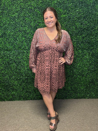 Damask Rose Velvet Dress-Cozy Co.