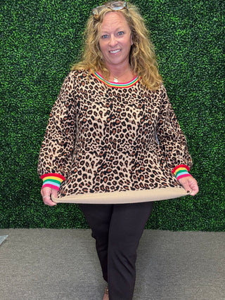 Leopard Sweater with Rainbow Trim