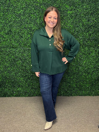 Jodifl Hunter Green Pleated Top