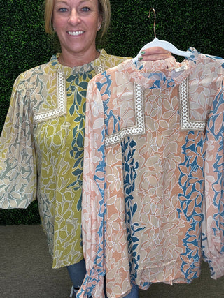 Botanical Embroidered Chiffon Shirt