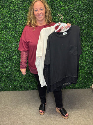 Knit Top with Lace Sleeve