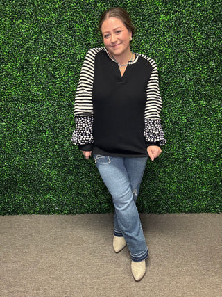 Floral and Stripe Casual Knit Top