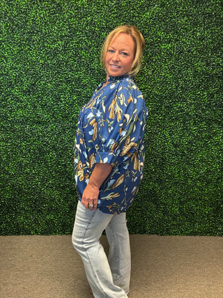 Blue Floral Trendy Blouse