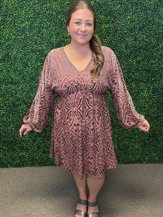 Damask Rose Velvet Dress-Cozy Co.