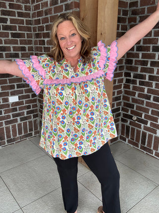 Entro Flowers and Ruffles Top