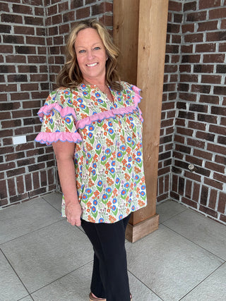 Entro Flowers and Ruffles Top