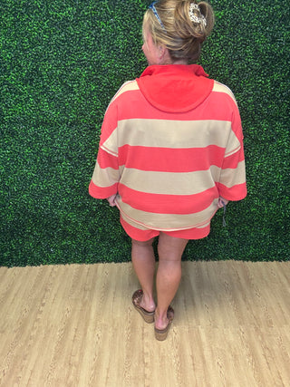 Coral & Sand Striped Half Zip Top-Stitch & Co.