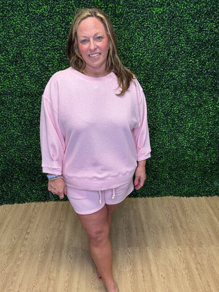 Tres Bien Pink Waffle Knit Top