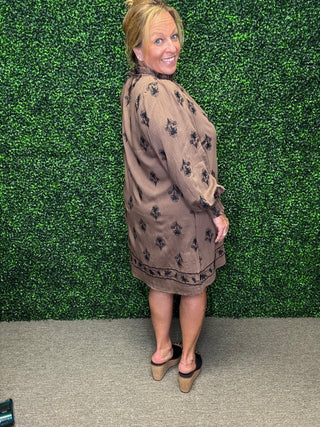 Brown Embroidered Mini Dress