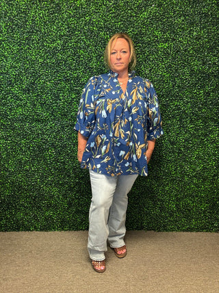 Blue Floral Trendy Blouse