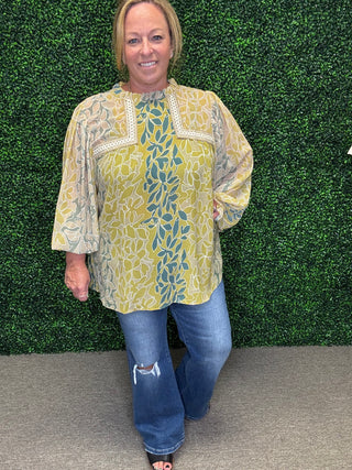 Botanical Embroidered Chiffon Shirt
