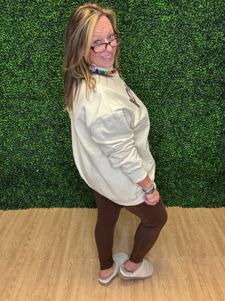 Howdy Mock Neck Pullover-Cream Sweatshirt