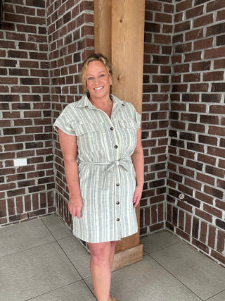Stitch & Co. Blue Stripe Button Down Shirt Dress