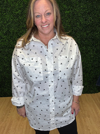Mini Heart Print Top-White Birch