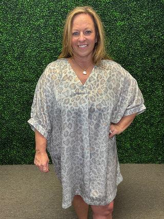 Umgee Metallic Leopard V Neck Mini