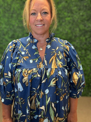 Blue Floral Trendy Blouse