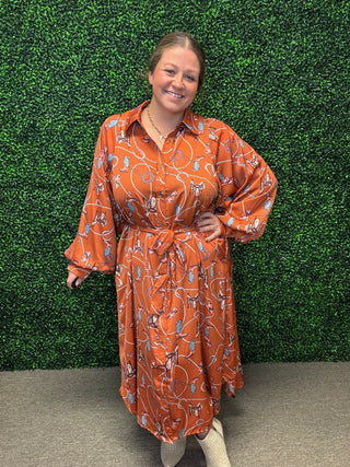 Western Satin Shirt Maxi Dress