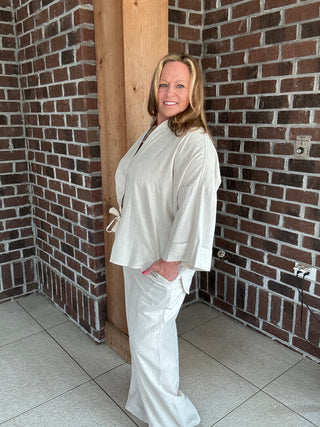 Stitch & Co Oatmeal Linen Wide Leg Pants