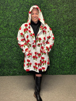 Davi & Dani Floral Button Front Hoodie Jacket