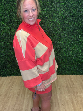Coral & Sand Striped Half Zip Top-Stitch & Co.