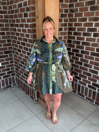 Entro Botanical Belted Mini Dress